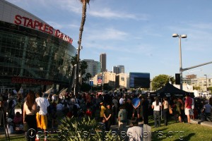 Several hundred people showed up outside Staples Center on Tuesday 4.29.2014 to protest Clipper's owner Donald Sterling. Several hundred people showed up outside Staples Center on Tuesday 4.29.2014 to protest Clipper's owner Donald Sterling.