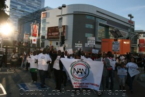 National Action Network organized the protest rally outside Staples Center. The group called on Sterling to relinquish ownership of the Clippers. National Action Network organized the protest rally outside Staples Center. The group called on Sterling to relinquish ownership of the Clippers.